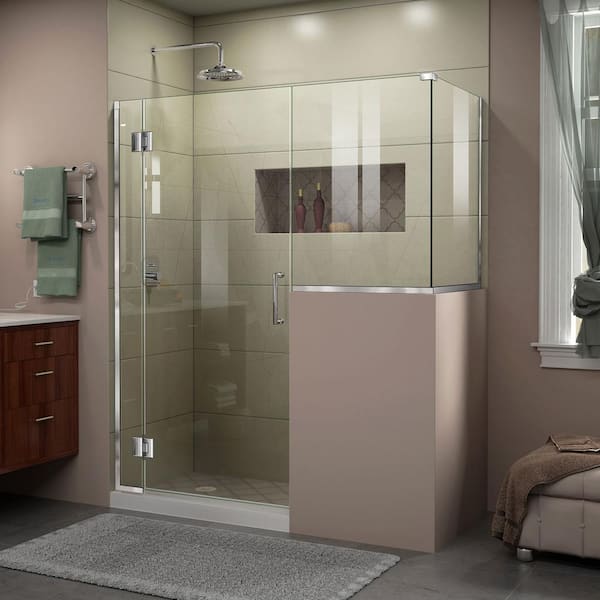 DreamLine Unidoor-X 57 in. W x 30-3/8 in. D x 72 in. H Frameless Hinged Shower Enclosure in Chrome