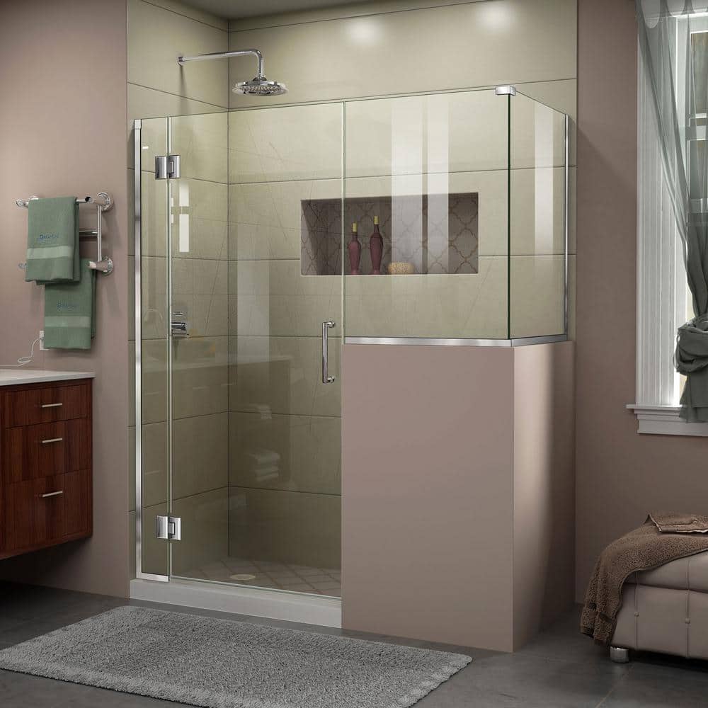 Unidoor-X 60 in. Frameless Clear Glass Hinged Shower Enclosure with Black Hardware
