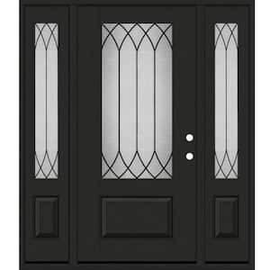 Regency 64 in. x 80 in. 3/4Lite Spire Decorative Glass LHIS Onyx Mahogany Fiberglass Prehung Front Door w/Dbl 12inSL