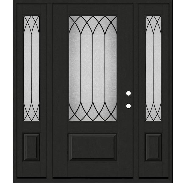Steves & Sons Regency 64 in. x 80 in. 3/4Lite Spire Decorative Glass LHIS Onyx Mahogany Fiberglass Prehung Front Door w/Dbl 12inSL
