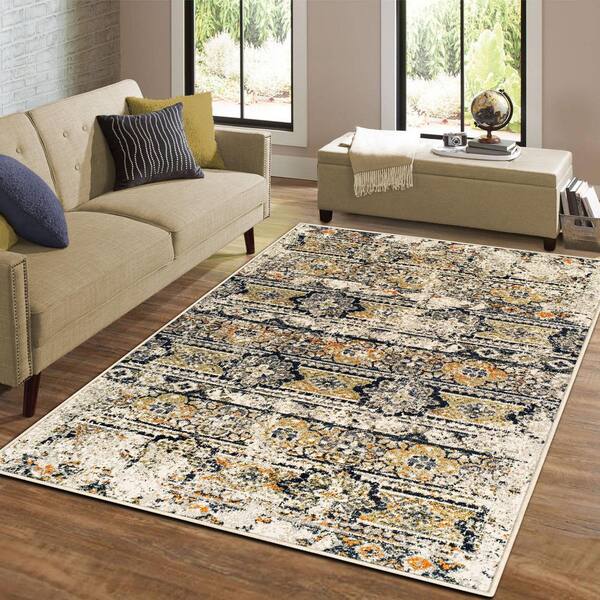 Superior Nysa Vintage Floral Rustic Indoor Area Rug, Cream, 5' x 8