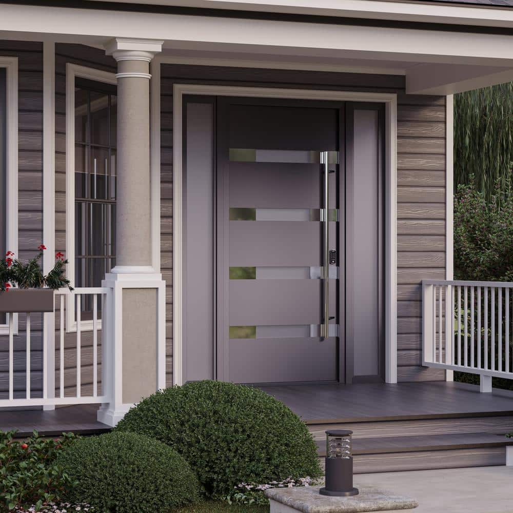 Aura Anthracite Zinc-Galvanized Steel Front Door with Frosted Glass