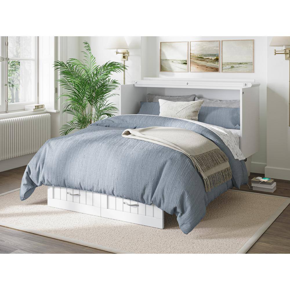 Nantucket White Full Murphy Bed Chest with Storage Drawer