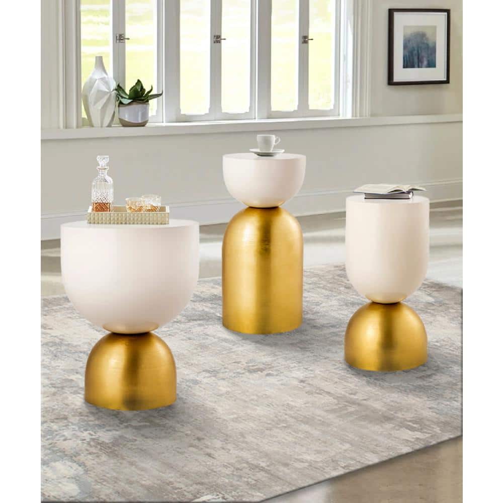 Calista Gold and Ivory Round Iron Side Table