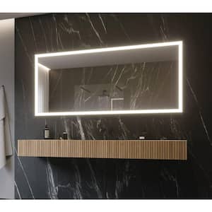70 in. W x 32 in. H Rectangular Powdered Gray Framed Wall Mounted Bathroom Vanity Mirror 3000K LED