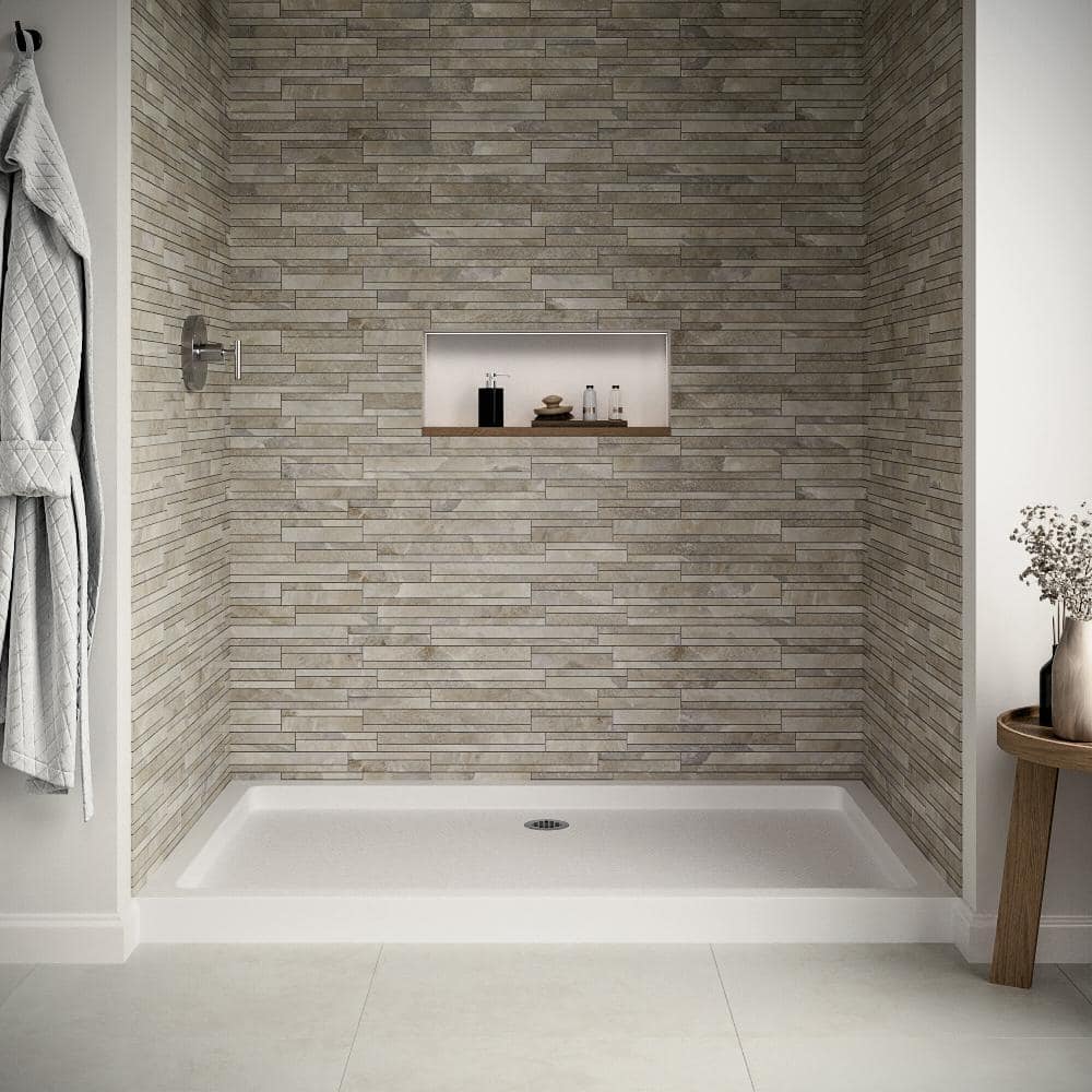60'' Glossy White Rectangular Acrylic Shower Base with ABS Drain