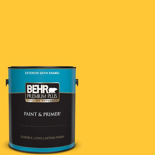 BEHR PREMIUM PLUS 1 gal. #330B-7 Sunflower Satin Enamel Exterior Paint & Primer