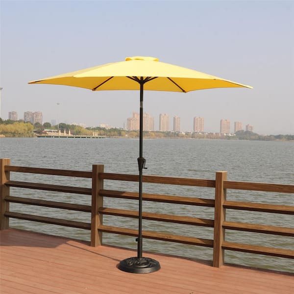 Unbranded 8.8 ft. Outdoor Patio Market Sunshade Patio Umbrella with 33 lbs. Umbrella Base Push Button Tilt and Crank Lift Yellow