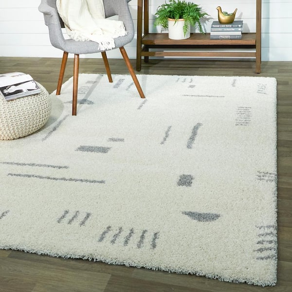 Rupa White/Grey 7 ft. x 9 ft. Modern Shag Area Rug