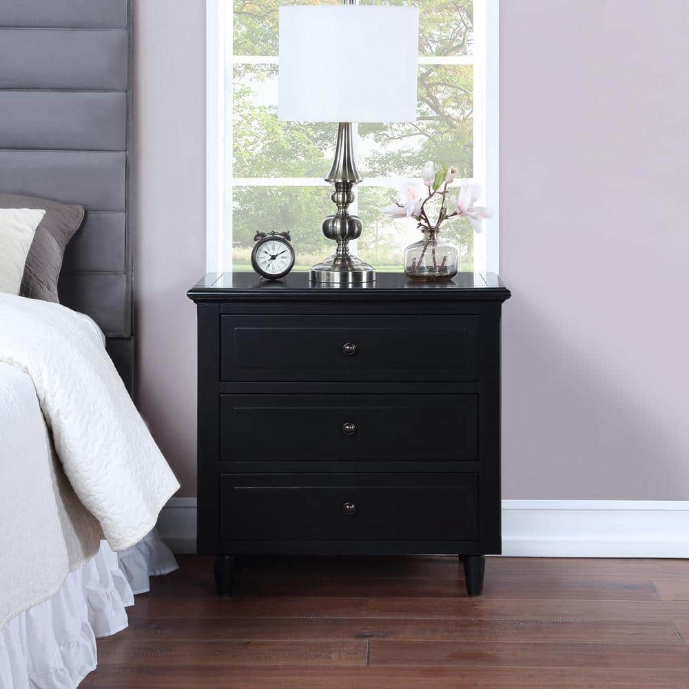 U-Style 3-Drawer Nightstand Black Storage Wood Cabinet with 28.1 in. H x 27