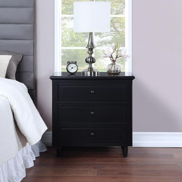 Unbranded U-Style 3-Drawer Nightstand Black Storage Wood Cabinet with 28.1 in. H x 27.9 in. W x 16.9 in. D