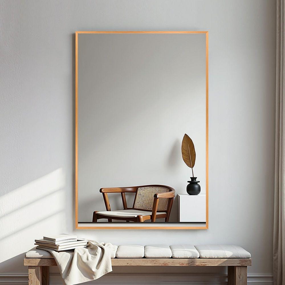 Wooakway 26 in. W x 38 in. H Modern Gold Metal Bathroom Mirror