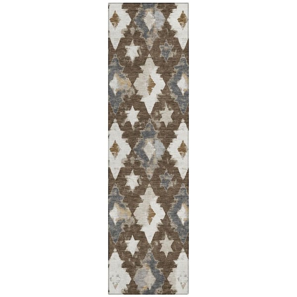 Chantille Machine Washable Indoor/Outdoor Abstract ACN3062 Chocolate 2 ft. x 7 ft. Runner Rug