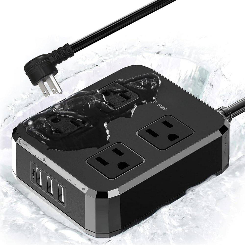 6 ft. 16AWG/3 Outdoor Extension Cord with 4 Outlets and 3 USB Ports, 1875W Power Strip, Weatherproof, Black price history on PriceWatchPro