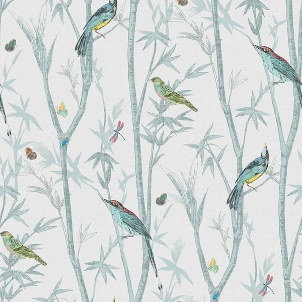 Chinoiserie Bird Trail Duck Egg Wallpaper
