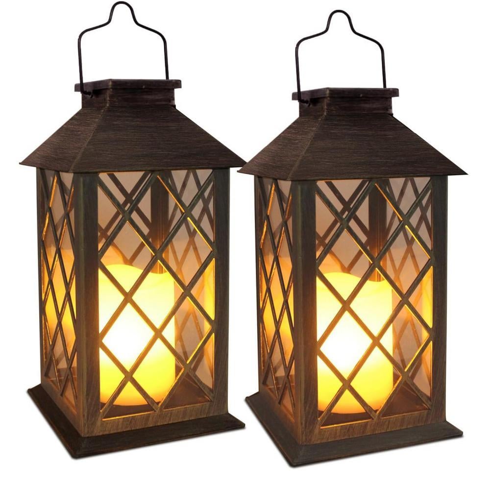 Angel Sar 14 in. Antique Copper Garden Hanging Solar Lantern