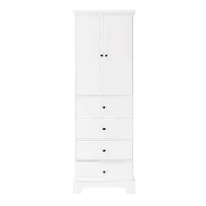 23.6 in. W x 15.7 in. D x 68.1 in. H White Storage Cabinet Linen Cabinet with Adjustable Shelf, 2 Doors and 4 Drawers