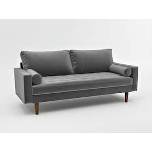 Lincoln 69.68 in. Gray Velvet 3-Seats Lawson Sofa with Removable Cushions