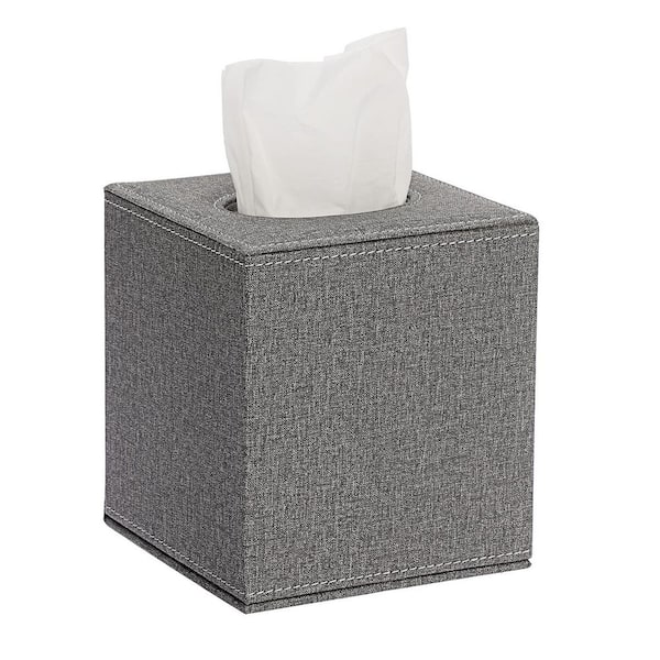 Grey Linen Square Tissue Box Cover Stylish Cube Tissue Box Holder with Magnetic Bottom Decorative Tissue Box, Vanity
