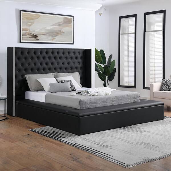 Furniture of America Demartin Black Wood Frame California King Platform Bed with Storage