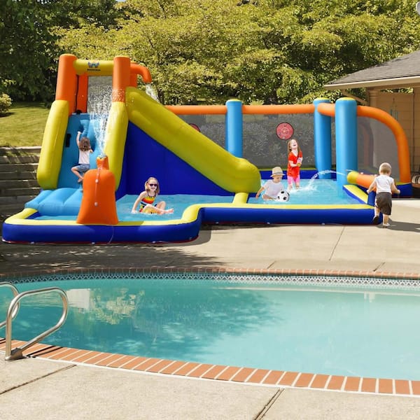 Giant Soccer-Themed Inflatable Water Slide Bounce House Splash Pool With 735W Blower