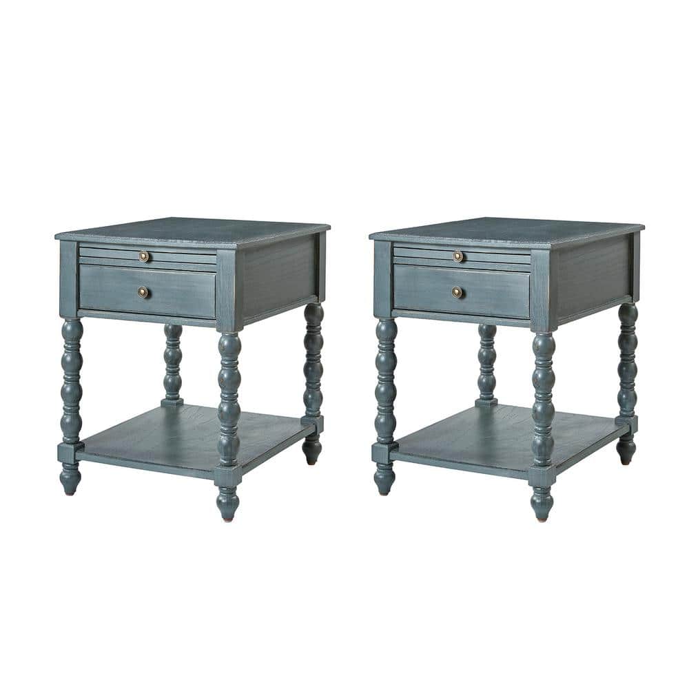 Jim Walnut Traditional 26 in. Tall Solid Wood End Table with USB Set of 2 - thumbnail 9