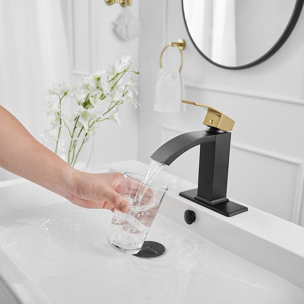 Gold and Black Waterfall Single Handle Bathroom Faucet