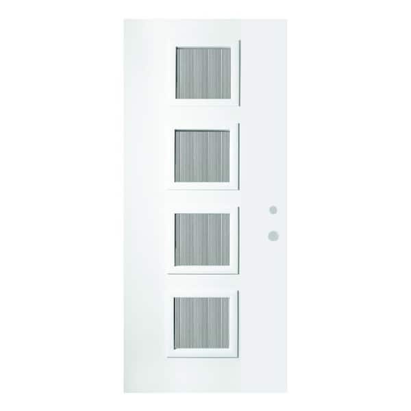 Stanley Doors 32 in. x 80 in. Evelyn Flutelite 4 Lite Painted White Left-Hand Inswing Steel Prehung Front Door