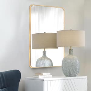 24 in. W x 36.2 in. H Rectangular Aluminum Frame Square Gold Wall Mirror