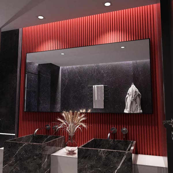 72 in. W x 36 in. H Large Rectangular Right angle Aluminum Alloy Framed Wall Mounted Bathroom Vanity Mirror in Black