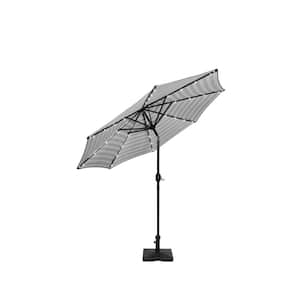 Marina 9 ft. Market Solar LED Patio Umbrella in Gray/White Stripe with 50 lbs. Concrete Base