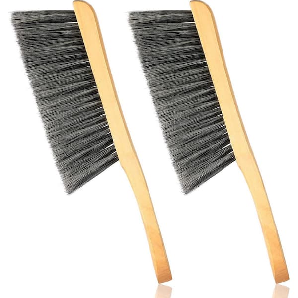KIWDZFU 2-Pcs Wooden Bench Brushes Natural Fiber Soft Bristles Long Wood Handle Dust Removal for Hearth Car Home Workshop Gray