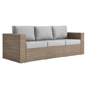 Convene Cappuccino Gray 1-Piece Wood Outdoor Patio Sectional Sofa with Gray Cushion