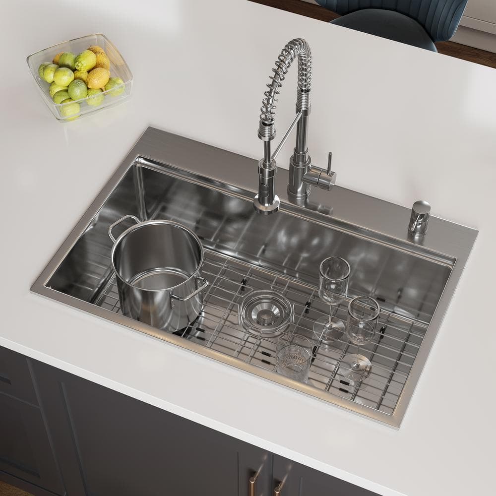 Gideon 33'' Stainless Steel Drop-In Kitchen Sink with Workstation