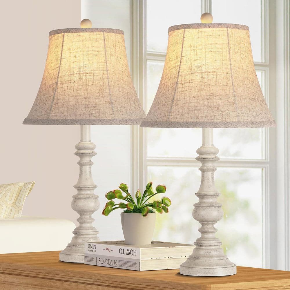 24 in. Oatmeal Touch Control Coastal Farmhouse Table Lamp (Set of 2) with 3