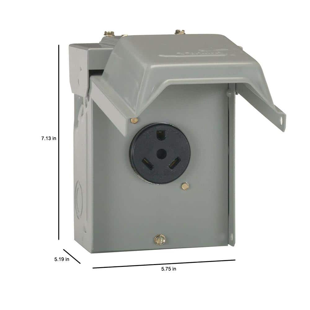 Gray 30 Amp Outdoor Power Outlet with Rainproof Enclosure