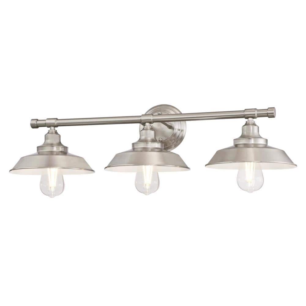 Brushed Nickel Three-Light Industrial Wall Fixture