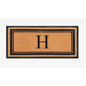 A1HC Markham Picture Frame Black/Beige 30 in. x 60 in. Coir and Rubber Flocked Large Outdoor Monogrammed H Door Mat