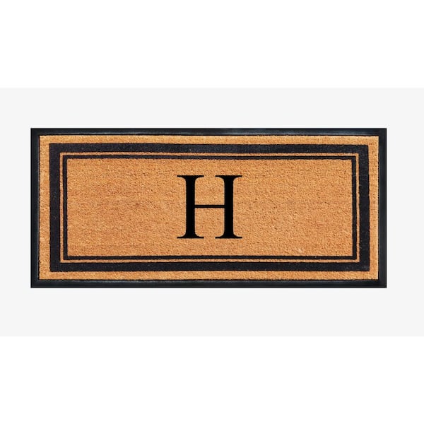 A1 Home Collections A1HC Markham Picture Frame Black/Beige 30 in. x 60 in. Coir and Rubber Flocked Large Outdoor Monogrammed H Door Mat
