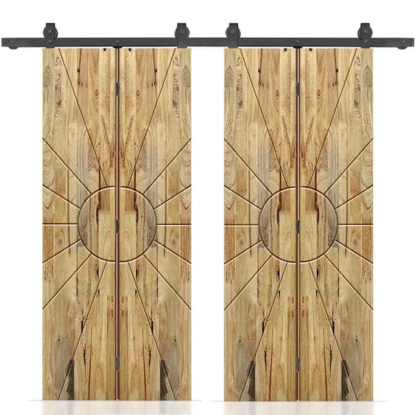 CALHOME Sun 48 in. x 80 in. Hollow Core Weather Oak Stained Pine Wood Double Bi-fold Door with Sliding Hardware Kit
