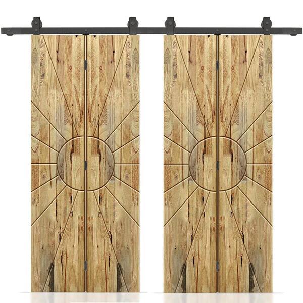 CALHOME Sun 56 in. x 84 in. Hollow Core Weather Oak Stained Pine Wood Double Bi-fold Door with Sliding Hardware Kit