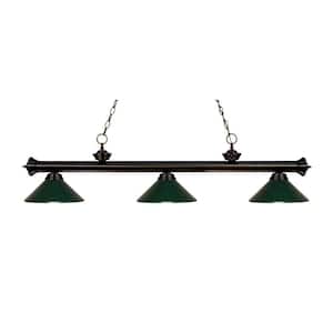 Riviera 3-Light Bronze With Metal Dark Green Shade Billiard Light With No Bulbs Included