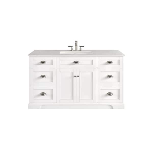 Eviva Epic 60 in. Single Sink White Bath Vanity with White Carrara Quartz Top (Assembled)