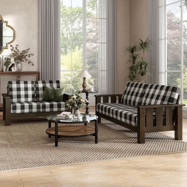 Thu 2-Piece Dark Walnut Fabric Sofa And Loveseat Living Room Set