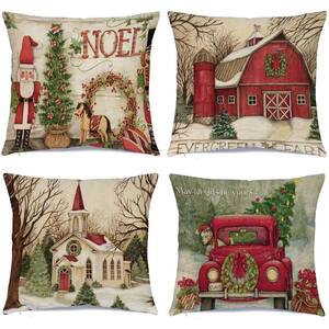 Moathty Christmas Pillow Covers Set with Zippered Design and Holiday Patterns for Home Decor and Outdoor Throw Pillow (4-Pack)