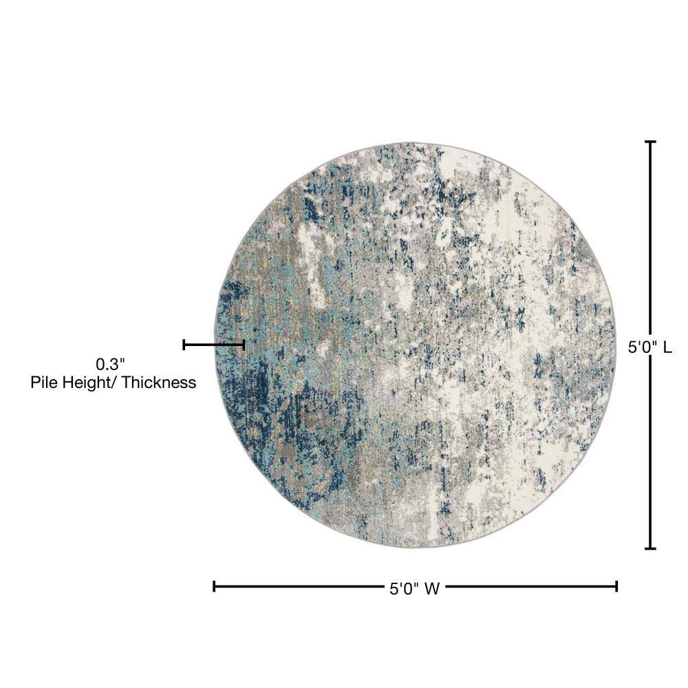Contemporary Abstract Grey/Blue Synthetic Round Rug - 5'