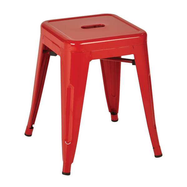 OSP Home Furnishings Patterson 18 in. Red Powder Coated Steel Metal Backless Bar Stool Fully Assembled (Set of 4)