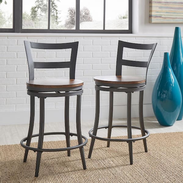 24 in. Red Brown Swivel Counter Height Chair (Set of 2)