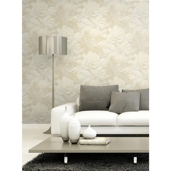 Masquerade Tropical Leaf Metallic Champagne and Tan Paper Strippable Roll (Covers 60.75 sq. ft.)