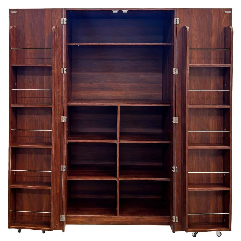 Walnut 62.8 in. Accent Cabinet Office Storage Cabinet with 5 Shelves and Doors durable construction
